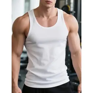 Men's Solid Round Neck Tank Top, Regular Fit Casual Comfy Breathable Sleeveless Top for Gym Workout Running, Men's Clothes for Summer, Menswear