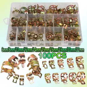 100 Piece Spring Hose Clamps Set 6mm-22mm Zinc Plated, Air Clamp with Storage Box, Durable Soft Tube Clips for Plumbing
