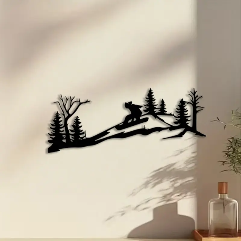 1pc Mountain Snowboarder Metal Wall Art, Mountain Snowboarder Statue Mural, Perfect for Ski Lodge Wall, Living Room Wall, Office Wall, Adventure Decor, Ideal Gift for Winter Sports Lovers, Durable Metal