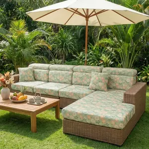 Outdoor Sofa Cushion Cover, Elastic Combination Sofa Set, Floral Ice Silk Print, Washable Stretch Seat Cover, Garden Furniture Protector