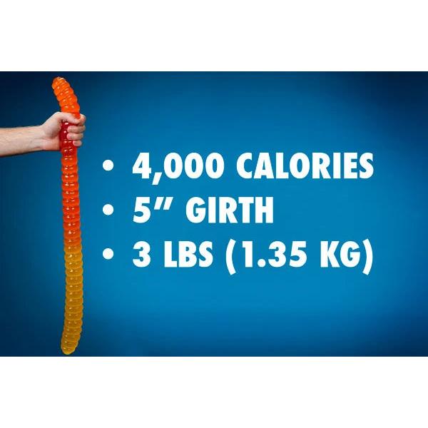 Giant 3-Pound Gummy Worm - Sweet Snack Candy, Red Cherry, Green Apple, Blue Raspberry, Lemon, Orange, Pineapple, Big Gummy Foods, Made In USA
