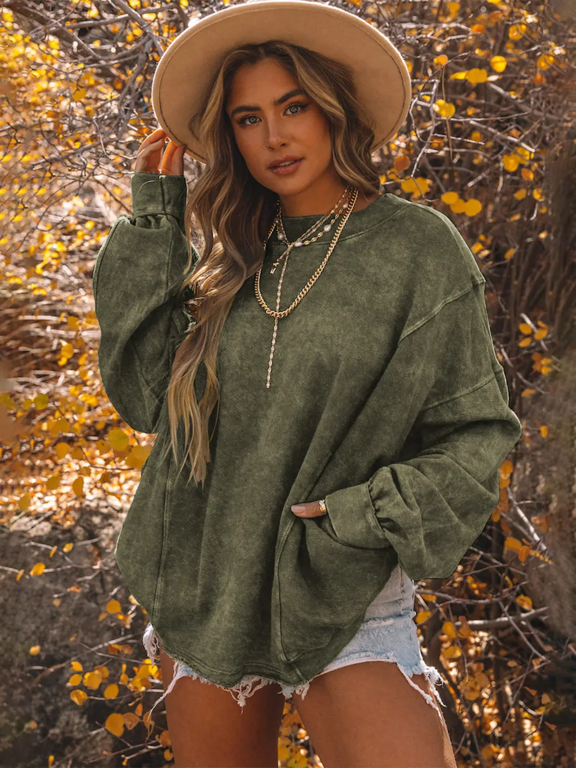 Women's Reversible Two-Sided Pullover Hoodie, 2-in-1 Distressed Wash Sweatshirt