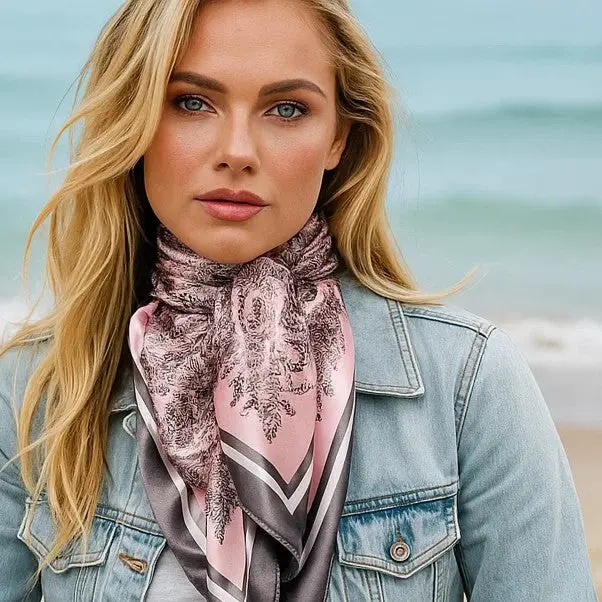 35X35" Pink & Grey Paisley Wild Rag / Scarf WR3409 35X35" Pink & Grey Paisley Wild Rag / Scarf WR3409