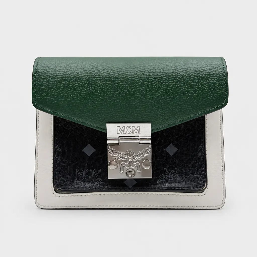 Pre-owned MCM H5 Patricia Visetos Series Classic Color Block Mail Bag in Forest Green/White/Black HW H03458