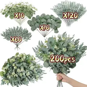 200pcs Artificial Greenery & Eucalyptus Branches Mix, DIY Flower Arrangement, Home Decor, Wedding Centerpiece, Outdoor Plants, Decorative