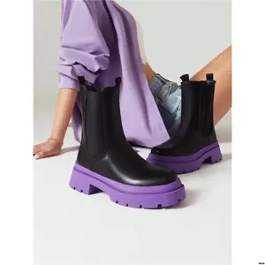 Suitable for casual and clothing thick-soled mid-calf boots ly women's cut Vivian boots lug shoes elastic slip-on boots thick heel ankle boots suitable