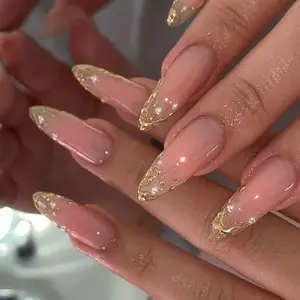 24pcs Almond Nail Art Set, Glossy Finish Press-On Nails, Glittering Fake Nails, Easy Wear Acrylic False Nails, Perfect for Women & Girls, Daily Use & Parties