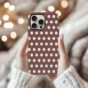 Brown Polka Dots Tough Case Soft Protective Phone Cover Retro Dot Pattern UV Resistant Dual Layer TPU Silicone Liner