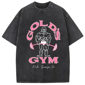 Holafish Acid Wash Shirt Vintage GOLD'S GYM T-Shirt, Heavyweight Cotton Streetwear Graphic Vintage Ttees Menswear Crewneck Tshirt