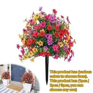 1/2/3pcs Artificial Flowers for Outdoor Indoor Garden Home Decor, Plastic Fake Plants with Eucalyptus Leaves, Faux Pansy Flower Daisy Greenery for Wood Porch Yard