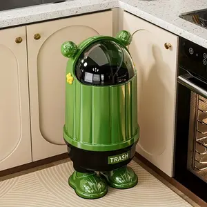Cute Animal Design Inner Bin Trash Can, Medium Capacity Hands-Free Lid, Smooth Plastic Oval Body, Ideal for Kitchen Living Room