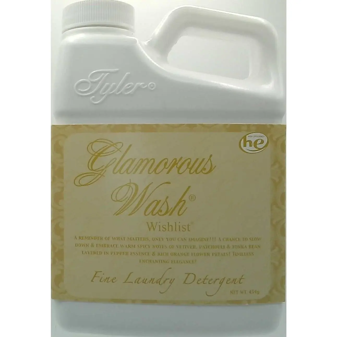 Tyler Candle Company Glamorous Wash Scented Liquid Laundry Detergent - Woody Fragrance with Spicy, Earthy Tonka Bean Notes, Biodegradable, All-Natural, Chemical Free, Hypoallergenic, Long Lasting - 454g/16oz (Wishlist-Worthy)