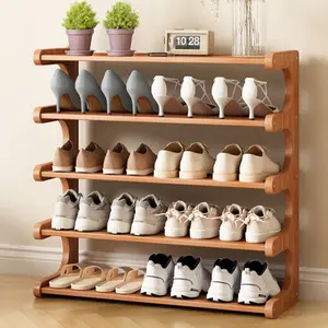 5Tier Bamboo Shoe Rack Tower, Easy Assembly, Space-Saving for Entryway/Living Room