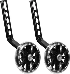Training Wheels for Bike 1 Pair Adjustable Sturdy Auxiliary Wheels with Flashing LED Lights Black Bike Stabilisers for 12-20 Inch Bikes Easy Installation & Smooth Rolling