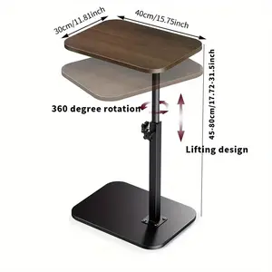 Elegant Black Metal Frame + Wooden Top Portable Sofa Table, Full-Range Free Rotation 45.01-80.01cm Height Adjustable, Suitable for Coffee Time / Office Scene, Supports 40.16 KG, Ideal for Living Room Coffee Table, Indoor & Outdoor Leisure