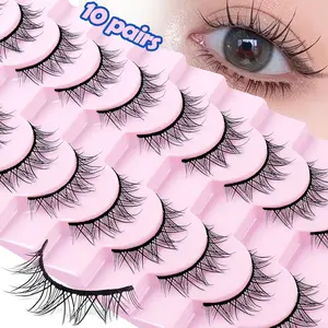 MAGEFY 10 Pairs Manga Lashes - Wispy Spiky False Eyelashes, Soft Flexible Band, Reusable & Long-Lasting, Natural Fluffy Look for Wild Anime Eye Makeup, Daily Wear & Cosplay