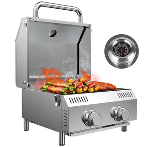 Bestfire 20,000 BTUs  Stainless Steel Tabletop Gas Grill, Portable 2-burner Propane Grill with 4-leg for Camping, Tailgating & Outdoor BBQ backyard cooking