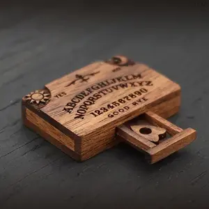 Mini Wooden Ouija Board with Storage Drawer, Vintage Handcrafted Signs, Whimsical Room Decor, Art Craft Collectible, Ideal for Bedroom & Living Room Indoor Recreation Display