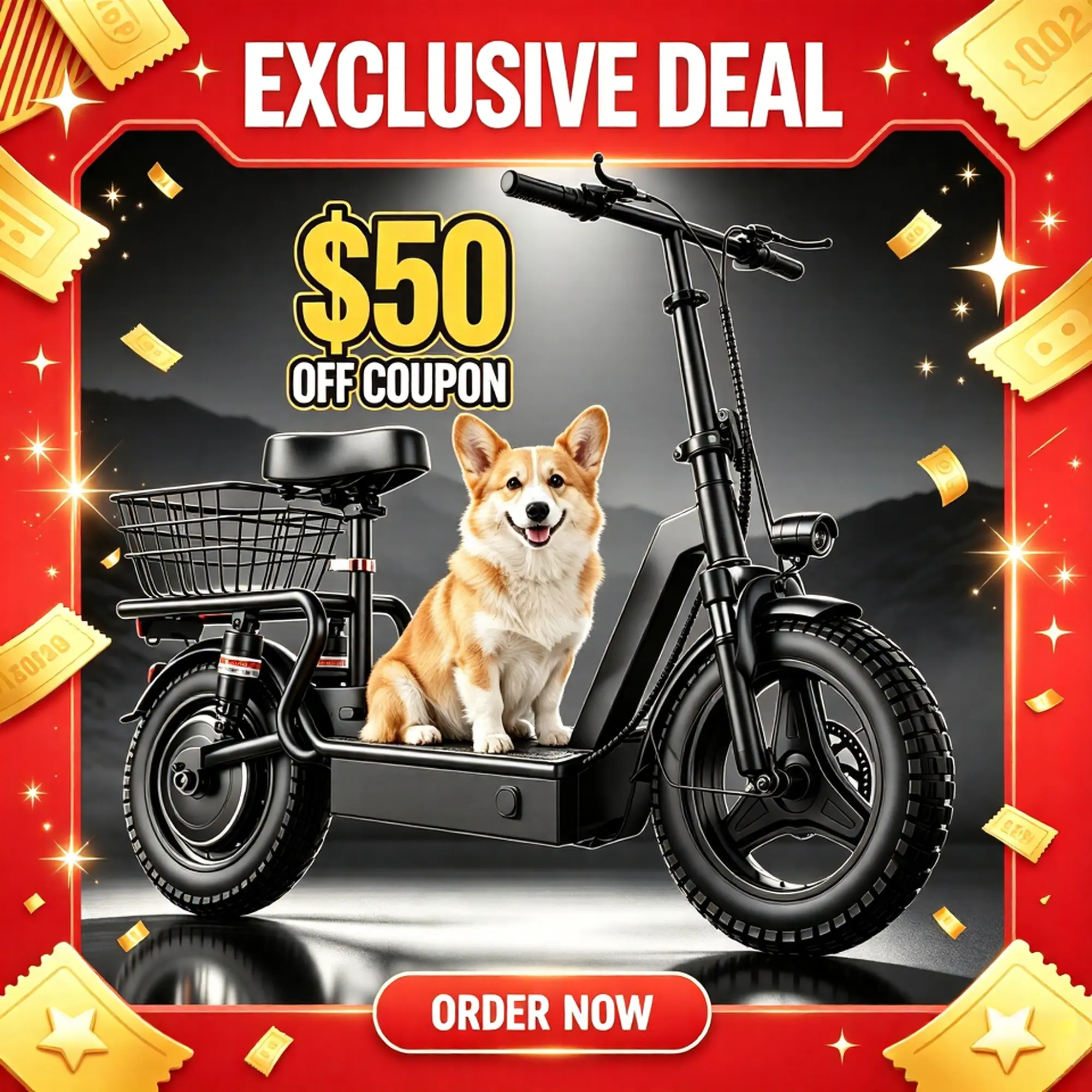 Fweork GT10 Foldable Cargo Electric Bike - 1000W Peak Power, 25MPH Max Speed, 35Mi Range, 48V 15Ah Battery - for Daily Commuting
