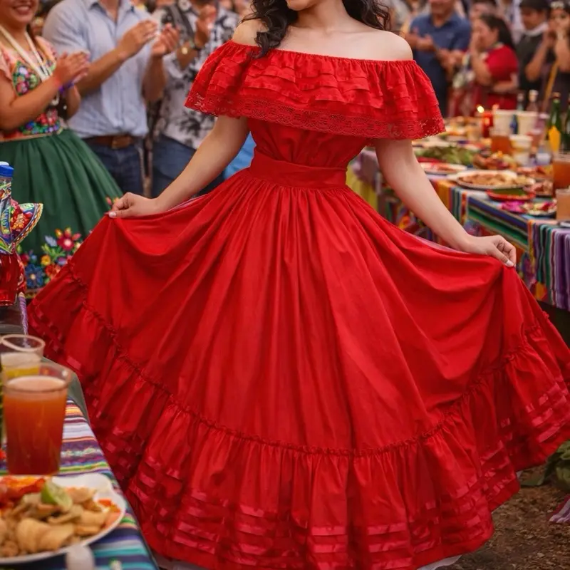 Mexican Folklore Solid Skirt & Blouse Set