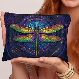 1pc Mystical Artistic Dragonfly  Makeup Bag -  Illustration Mandala Vivid Zippered Multifunctional Travel Toiletry Organizer with Floral Design, Makeup Storage Bag, Portable Cosmetic Pouch for Women & Men, Ideal for Business, Daily Use, Travel Makeup Bag