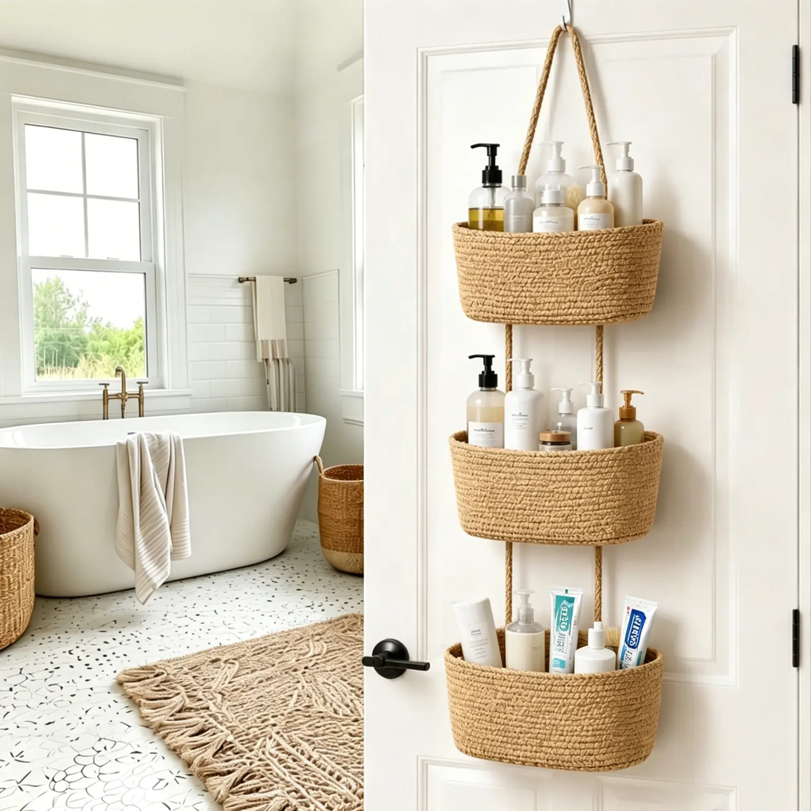Hanging Over the Door Organizer, 3-Tier Woven Cotton Basket, Wall-Mounted Storage Bag,Decorative Nursery Baskets, shelf Storage Basket Small Woven Basket,  House Organizers, Small Storage Basket, With Hook,back to school,back to school haul