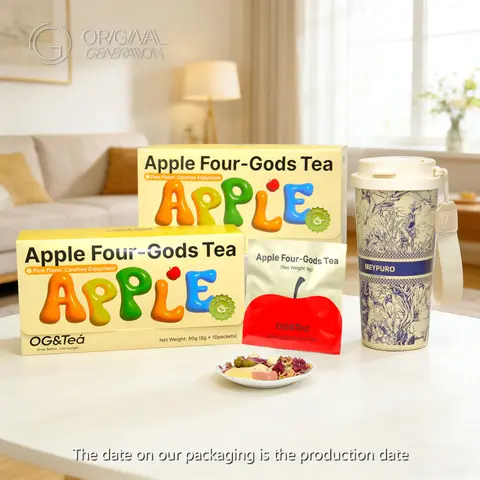 BOGO Immune Boost Tea 2 Cartons Apple Tea 160g (1 Carton 8g x 10 packs)x2 Caffeine Free With Forest Thermos With Lotus Seed, Pear, Apple, Rose, Chinese Yam, Poria Cocos, Dragon Fruit, Hawthorn