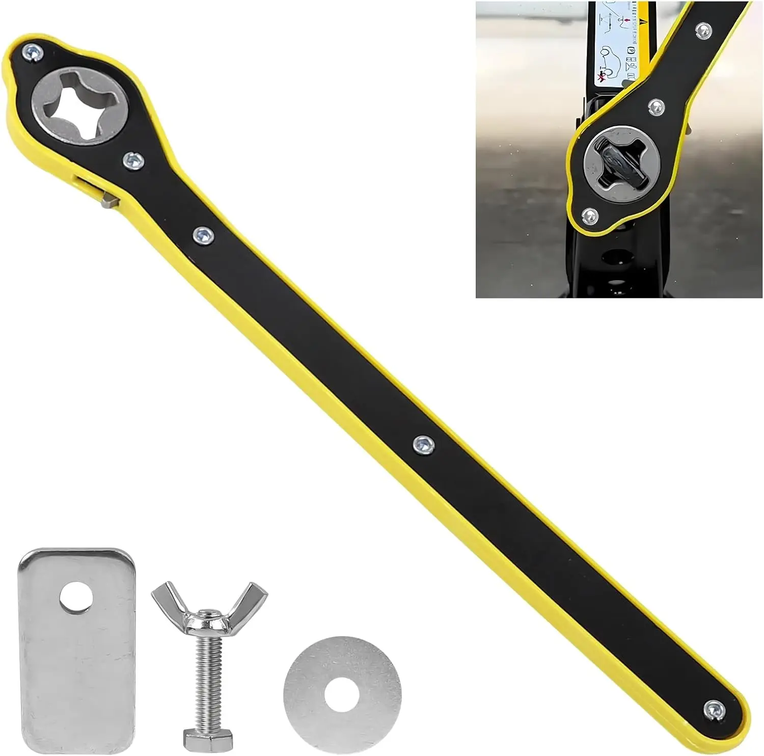 Universal Scissor Jack Ratchet Lug Wrench, for Sedans SUVs Motorcycles Emergency Maintenance, Multifunctional Auto Jack Lift Handle Tool, Reversible Ratchet Design, High Torque Labor-Saving Structure