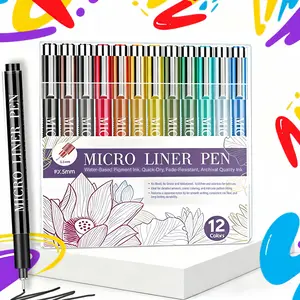 12 Pack 0.5mm Artist Fine Liner Pens – Multi-Color Waterproof Ink Pens for Drawing, Journaling, Planning, School & Office