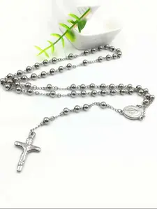 Customizable Rosary Necklace with Cross Pendant and Durable Stainless Steel Chain, Cross Necklaces, Catholic and Christian Symbol, Perfect Gift for Special Occasions