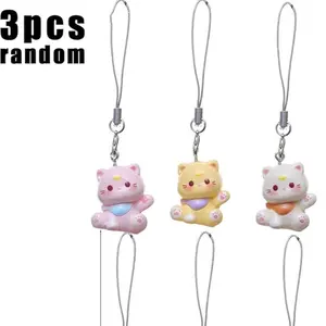 Fashion Cartoon Resin Cat Keychain Anti Lost Phone Lanyard Strap 9cm Long for Women DIY Key Chains in Multiple Colors