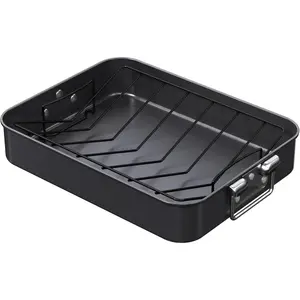 16-Inch Non-Stick Turkey Roaster Lasagna Pan with Rack - Rectangular Deep Dish Chicken Roaster Pan 16.3" x 12.52" x 3.11"(Black)