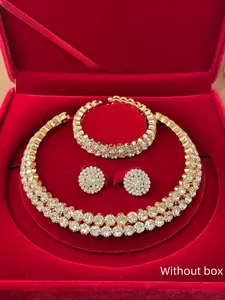 Elegant Rhinestone Decorated Jewelry Set, Including Necklace & Dangle Earrings & Bracelet, Fashion Jewelry for Party, Trendy All-match & Exquisite Jewelry for Birthday Gift, Fashionable Jewelry Set