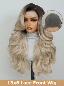 Synthetic Heat Resistant 13x6 Long Body Wavy Hair Pre-Plucked Hairline Synthetic HD Lace Front Wigs 24 Inch Black Synthetic Hair Per Plucked Natural Hairline Daily Used High Quality For Girl Women Cosplay Natural Looking Good Quality Synthetic Soft Wig Ch