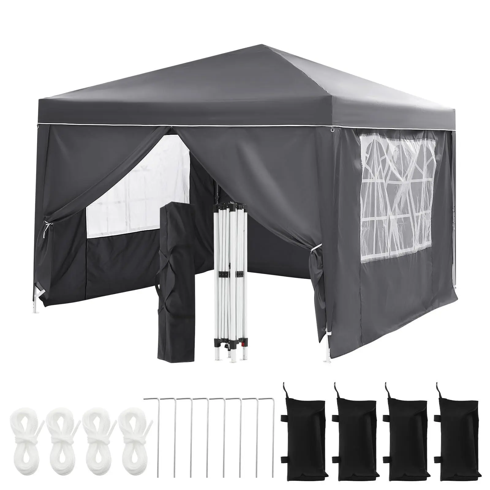 10x10FT Heavy-Duty Commercial Pop Up Party Tent with 4 Sidewalls, Adjustable Canopy Shade, Zipper, All-Season Windproof Waterproof Gazebo, 1x Storage Bag for Barbecues & Outdoor Activities