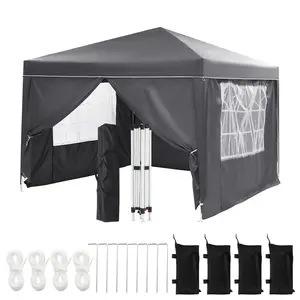 10X10FT Pop Up Party Tent with 4 Sidewalls, Heavy Duty Commercial Outdoor Canopy All Season Wind & Waterproof Canopy Gazebo with Storage Bag, Gray