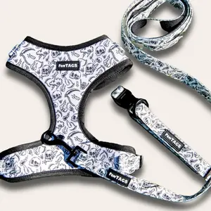 Skulls Pet Harness Collar Leash Bundle, Skulls Dog Harness, Seasonal Pet Collar