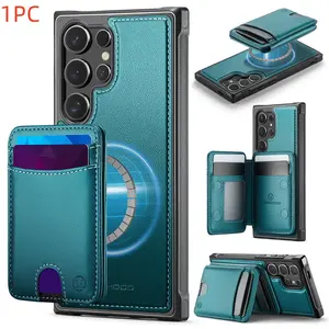 Magnetic Protective Case for Galaxy S25/s24/s23/s22/s21 Ultra/plus/fe & S25 Edge 5g, Business Style, Luxury Faux Leather, Dual Card Holder, Cellphone