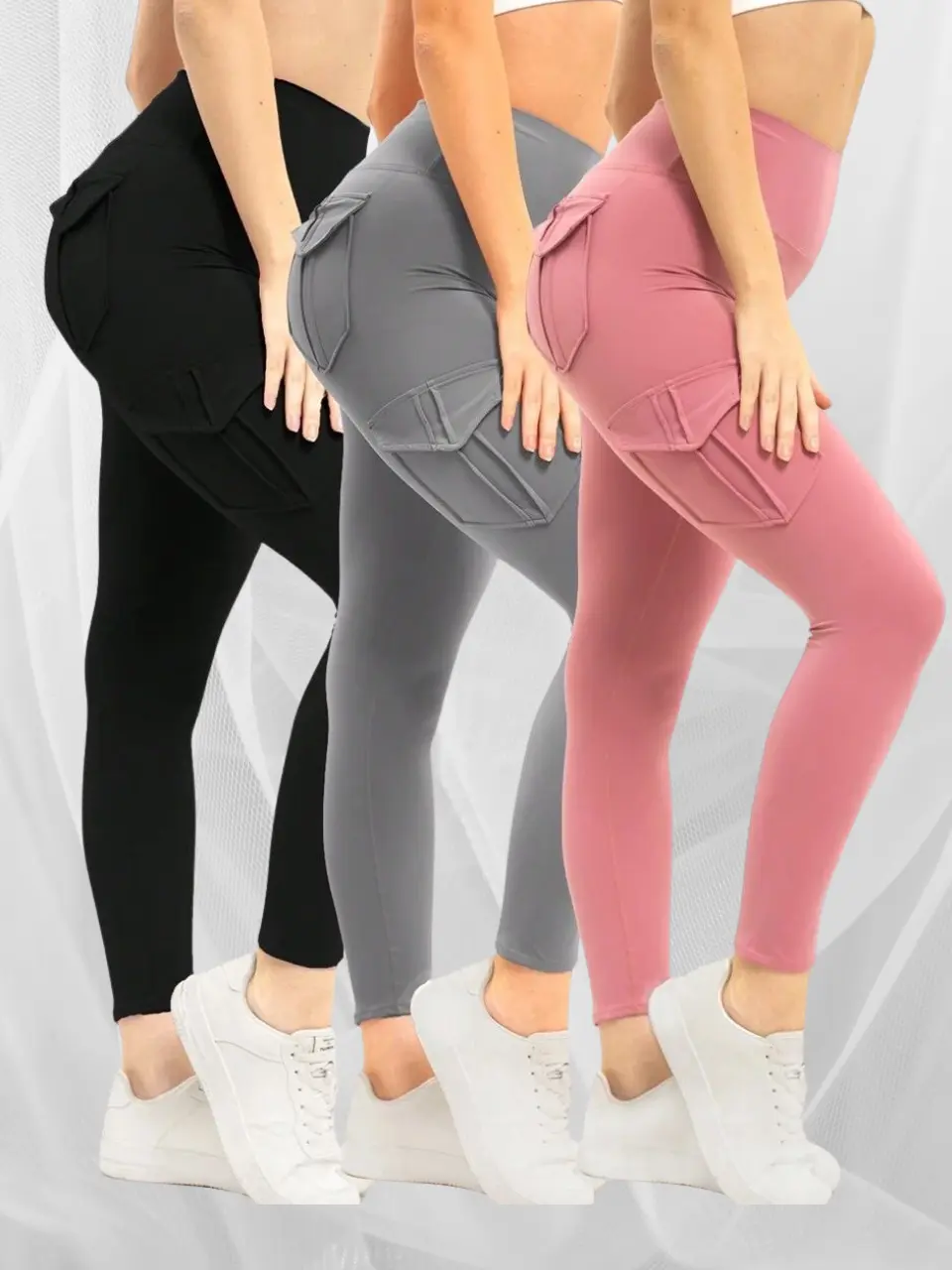 3PCS Women's Tummy Control Yoga Pants – High Waist Butt Lifting Leggings With Pockets For Gym Or Running