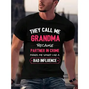 [100% Cotton] Unisex👵😂Funny Grandma Shirt, "Grandma Partner in Crime" Graphic Tee, Trendy Round Neck Short Sleeve Shirt, Casual Cotton Top, Fits