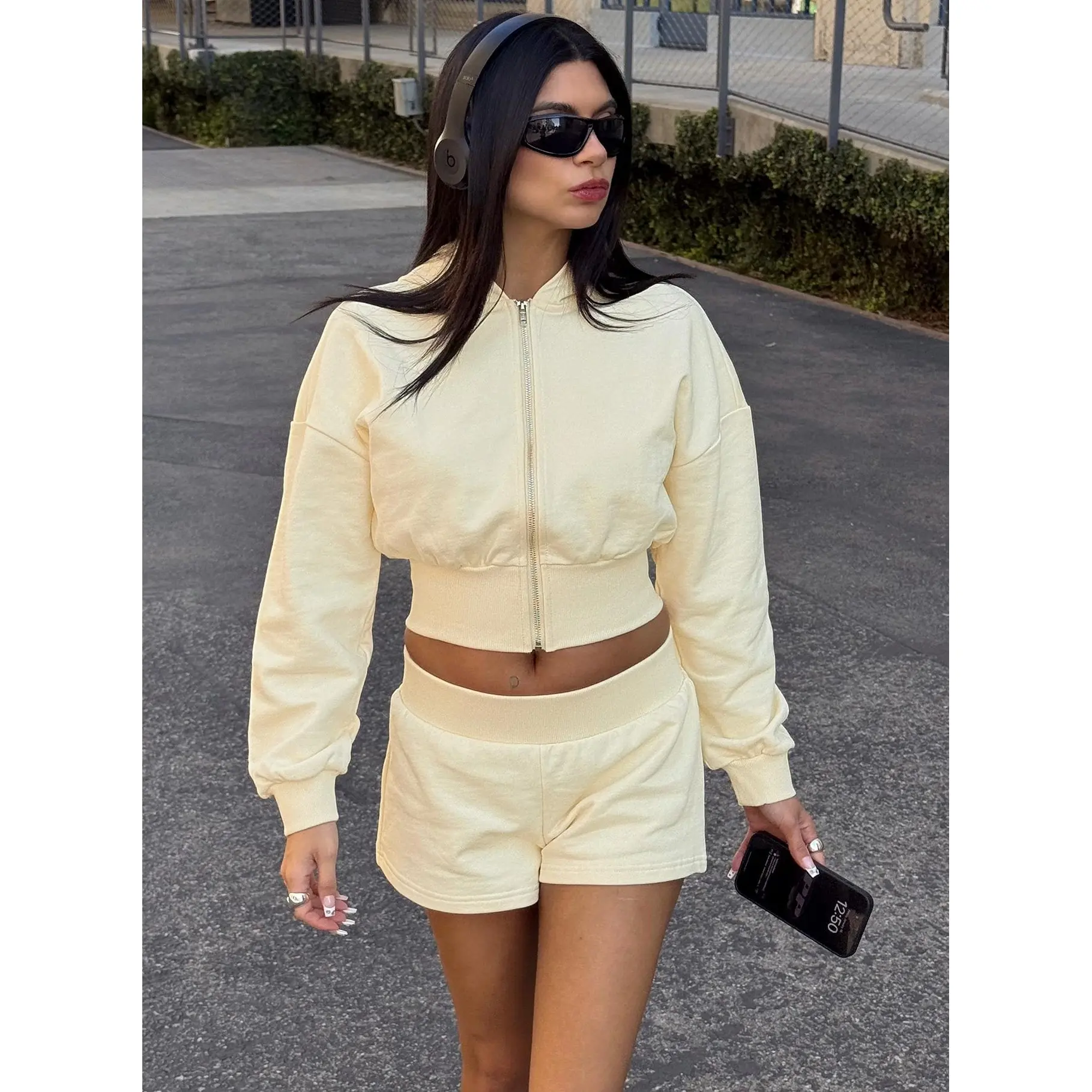 Daytime Cropped Blouson Hoodie Buttercream