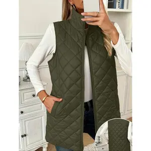 Women's zippered front padded vest, a multifunctional sleeveless jacket with two pockets, suitable for autumn and winter fashion, casual sleeveless jacket