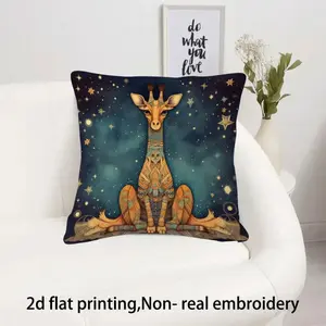 Double-sided 1pc 2D Flat Bohemian Tribal Mandala Giraffe Pillow Cover, Navy Blue and Golden Accent, Plain Print Cushion Cover with Zipper Closure, Machine Washable, Perfect for Christmas Living Room, Bedroom, Sofa Decoration, Decorative Pillow Cover