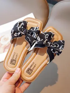 Girls' Bow Casual Beach Sandals, PU Leather Summer Slippers, Elegant & Durable, Perfect for Outing & Walking