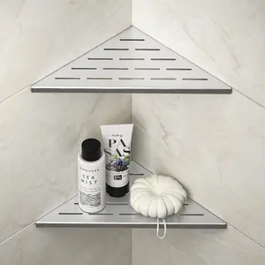 Corner Shower Shelf 10", Brushed 304 Stainless Steel Slot Design Recessed Corner Shelves Bathroom Grout in Shelf for Tiled Wall, 2 Pack