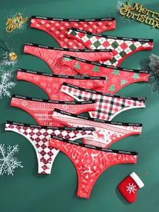 HOTCOM Women's Graphic Print Seamless Thong Set Soft Comfy Breathable for Christmas Valentine's Day Halloween Fall Daily Wear Underwear All Seasons Cute Fit Panties - Everyday