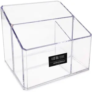 Clear  3-Compartment Organizer, Remote Holder & Multi-Functional Makeup, Brush, Pen & Pencil Storage Solution, for The Home, Bathroom, Office, 's Desk (3-Section, Clear)