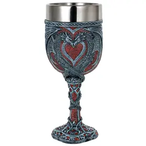 Medieval Fantasy Double Dragon Wine Goblet - Valentines Dungeons and Dragons Wine Chalice Goblet - 7oz Stainless Steel Drinking Cup Party Idea Goblets Romantic Gift for Girl Girlfriend Wife