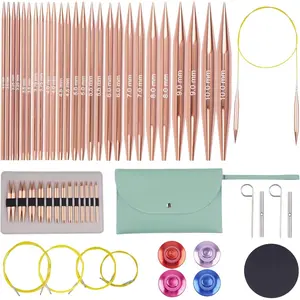 Interchangeable Needles Set with Case,13 Pairs Aluminum Needles 3mm to 10mm,Lightweight and for DIY with Accessories,Rose Gold