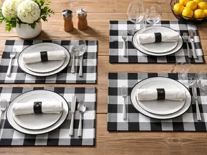 Set of 4 Black & Ivory Buffalo Plaid Waterproof Placemats